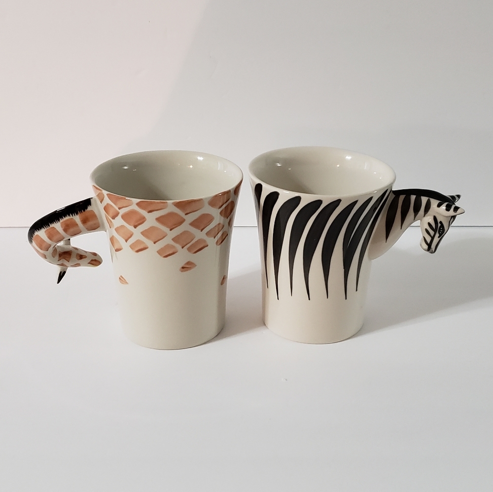 Pier 1 Imports Zebra and Giraffe Mugs
